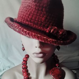 Red lady's crochet fadora hat
